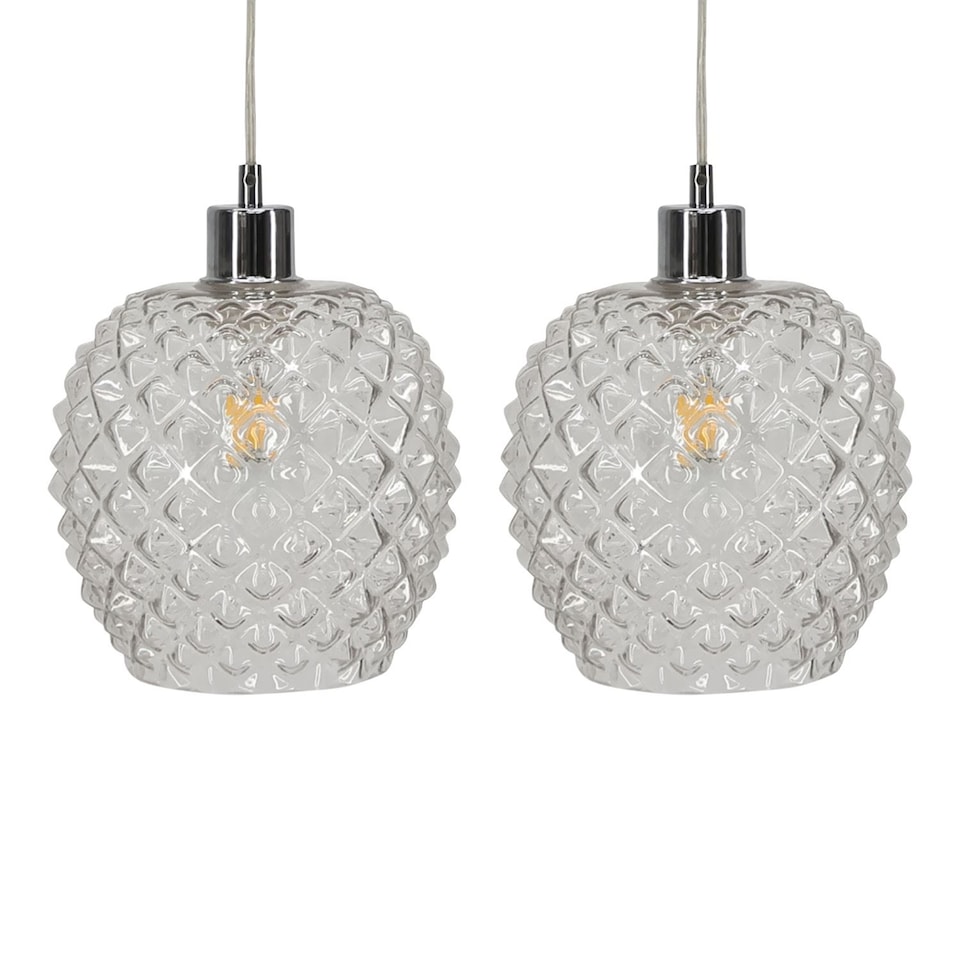 image 1 of Set of 2 Baine - Clear Textured Glass Easy Fit Pendant Shades | Clear | Medium | 2