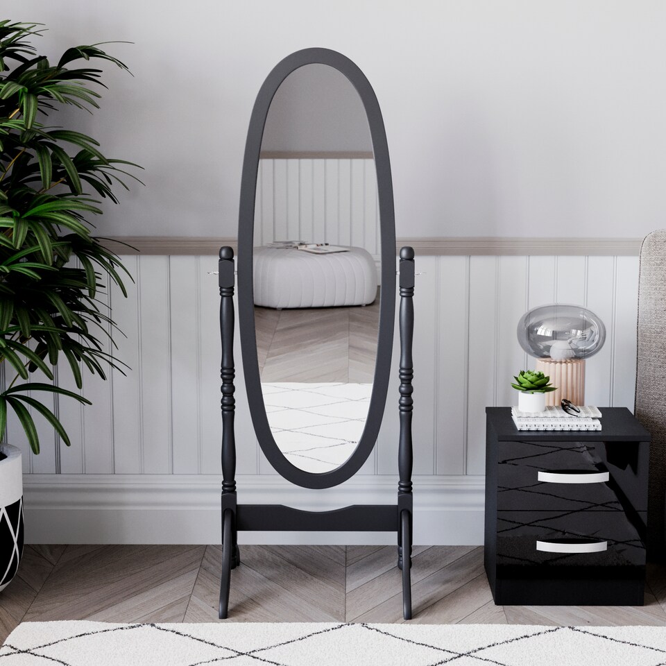 image 1 of Vida Designs Nishano Oval Cheval Mirror Freestanding Rotating Vanity Mirror, Black