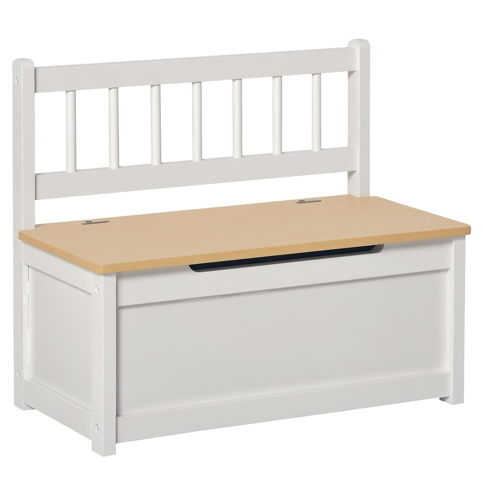 image 1 of HOMCOM 2 In 1 Wooden Toy Box, Seat Bench Storage Chest w Pneumatic Rod | White