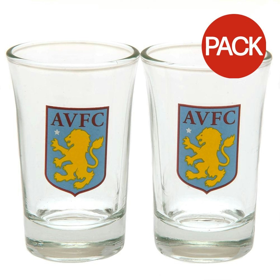 Aston Villa FC Crest Shot Glass Set (Pack of 2) - Blue/Yellow/Clear - One Size