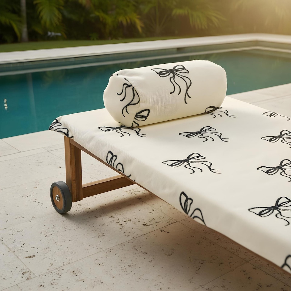 image 1 of OHS Bows Print Beach Bolster Neck Back Support Pillow | White | Monochrome