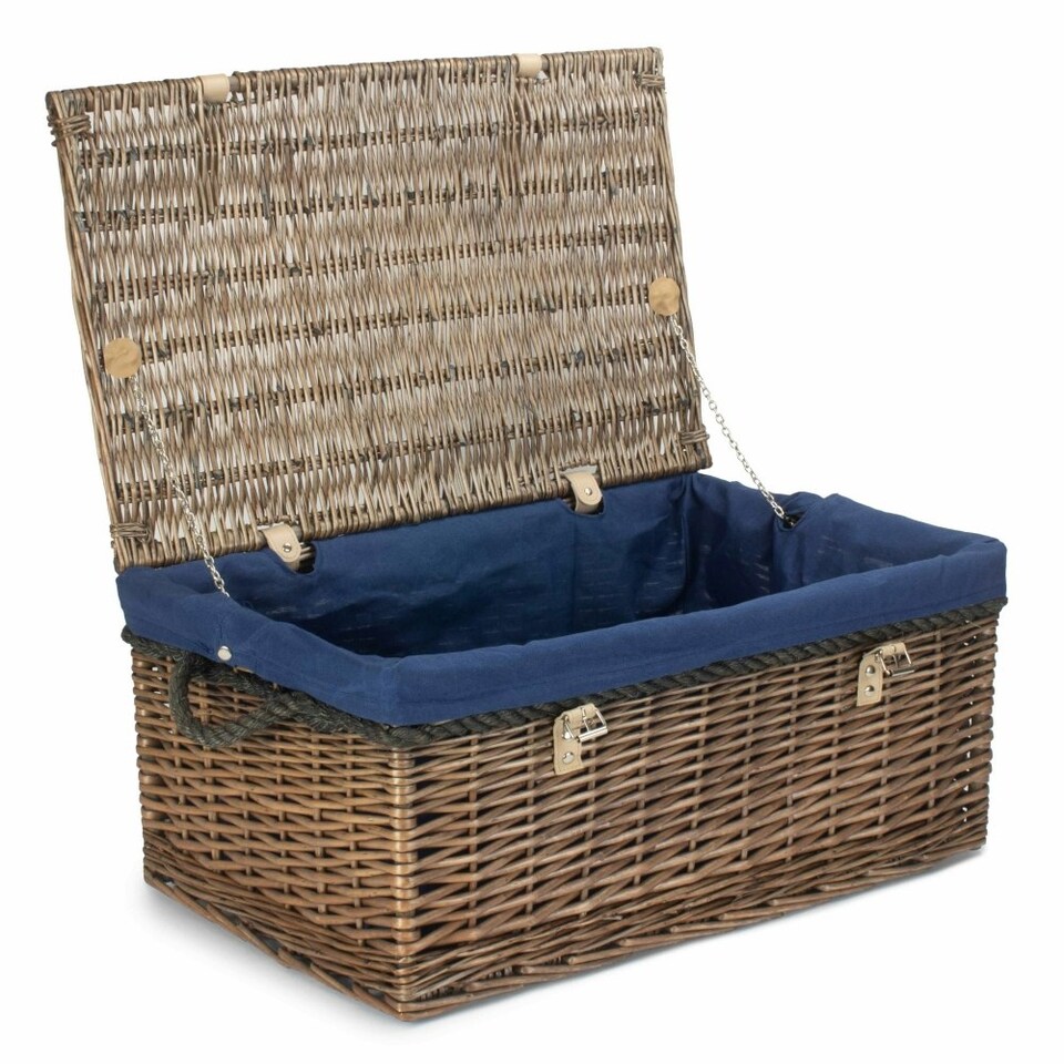 image 1 of 62cm Antique Wash Picnic Basket Cotton Lining Grey | Grey | One Size
