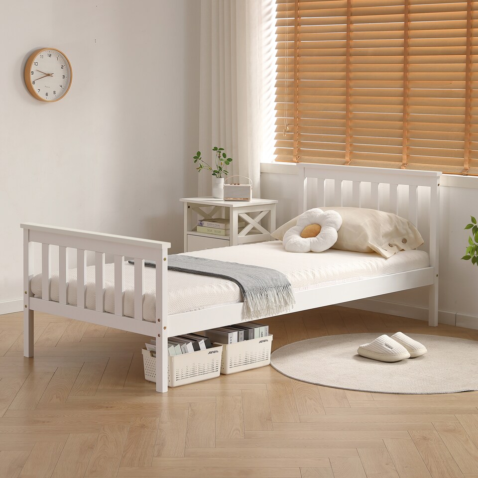 image 1 of 3ft Single Wooden Bed Frame In White