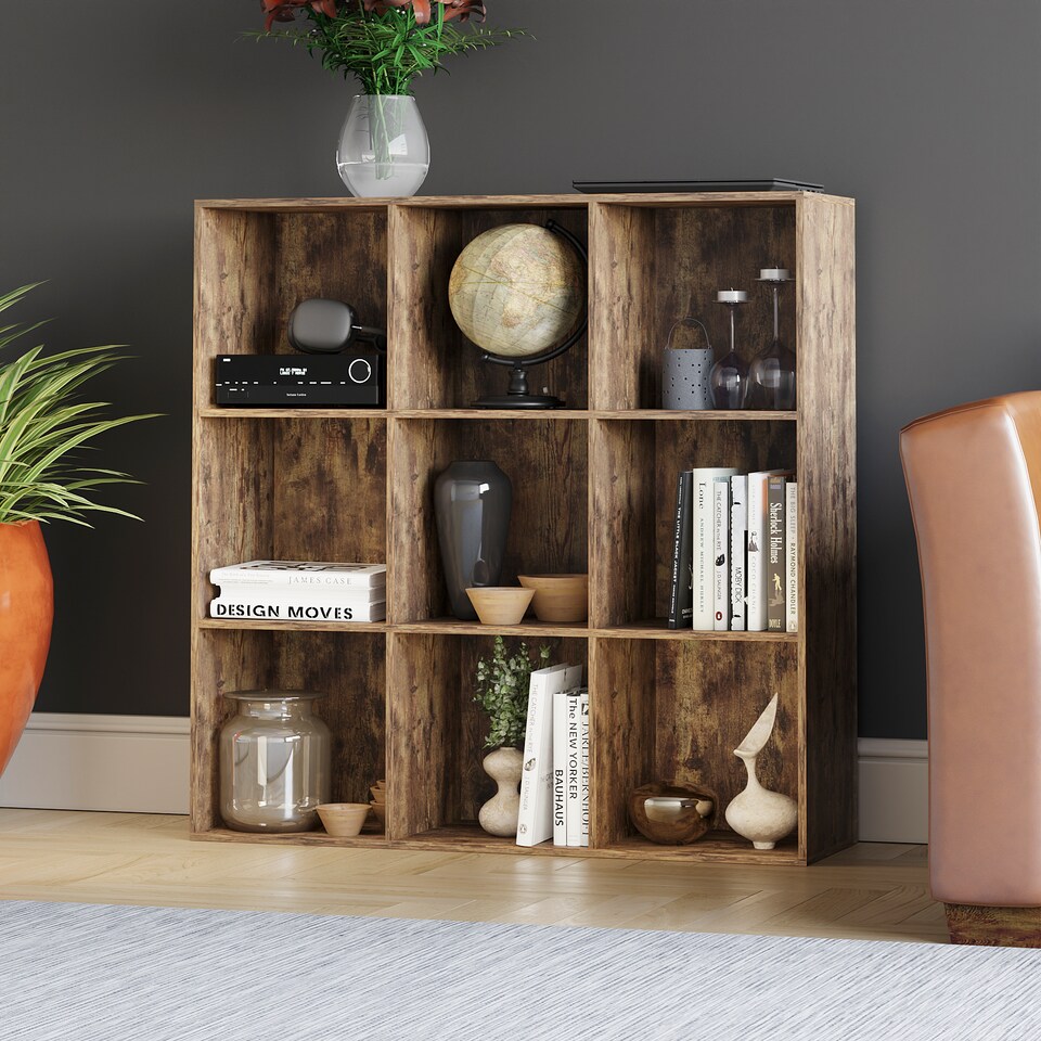 image 1 of Vida Designs Durham 3x3 Cube Storage Bookcase Display Unit, Dark Wood
