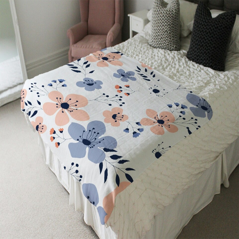 image 1 of Pink & Blue Flowers (Blanket)
