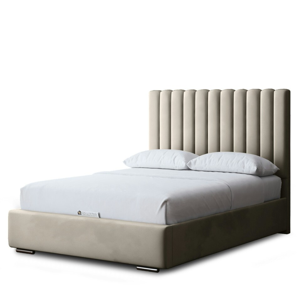 image 1 of Evangeline Divan Bed with Upholstered Headboard - Beige - Super King / 6ft