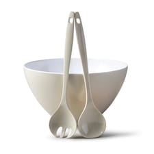 Zeal Melamine Salad Bowl & Salad Servers Set, Duck Egg Blue Cream | Cream