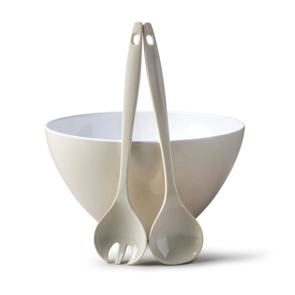 image 1 of Zeal Melamine Salad Bowl & Salad Servers Set, Duck Egg Blue Cream | Cream