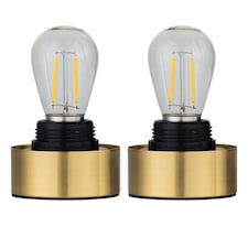 Set of 2 Porter - Satin Brass Battery Operated Lamp Bases Only | Gold | Large | 2