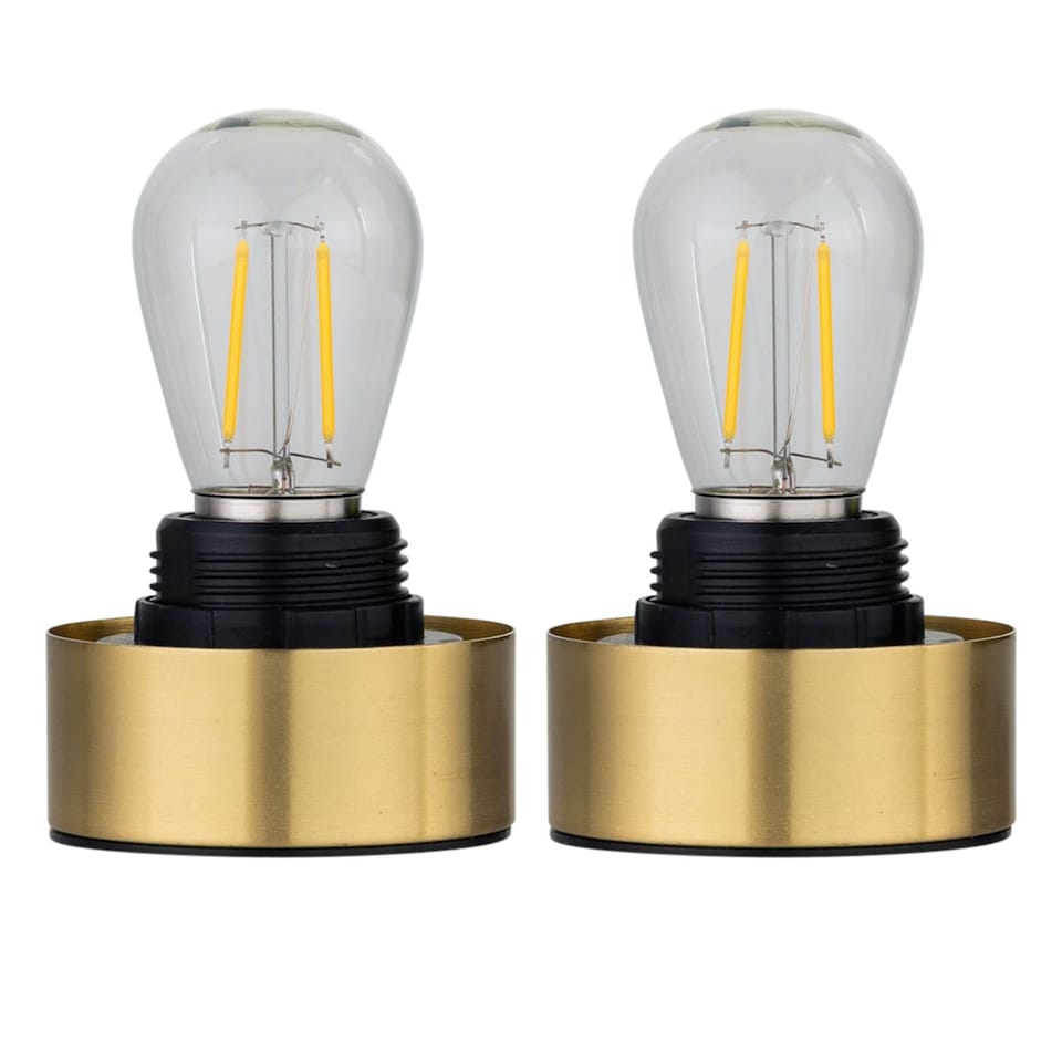 image 1 of Set of 2 Porter - Satin Brass Battery Operated Lamp Bases Only | Gold | Large | 2