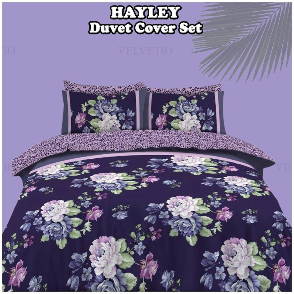 image 1 of VELVETIO Hayley Complete Duvet Cover Set with Fitted Sheet Printed Bedding Quilt Blue | King