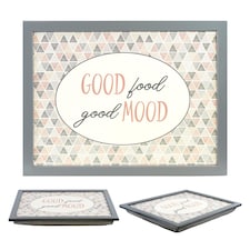 GEEZY Good Food Good Mood Design Wooden Lap Serving Tray with Bean Bag Cushion 44x34cm