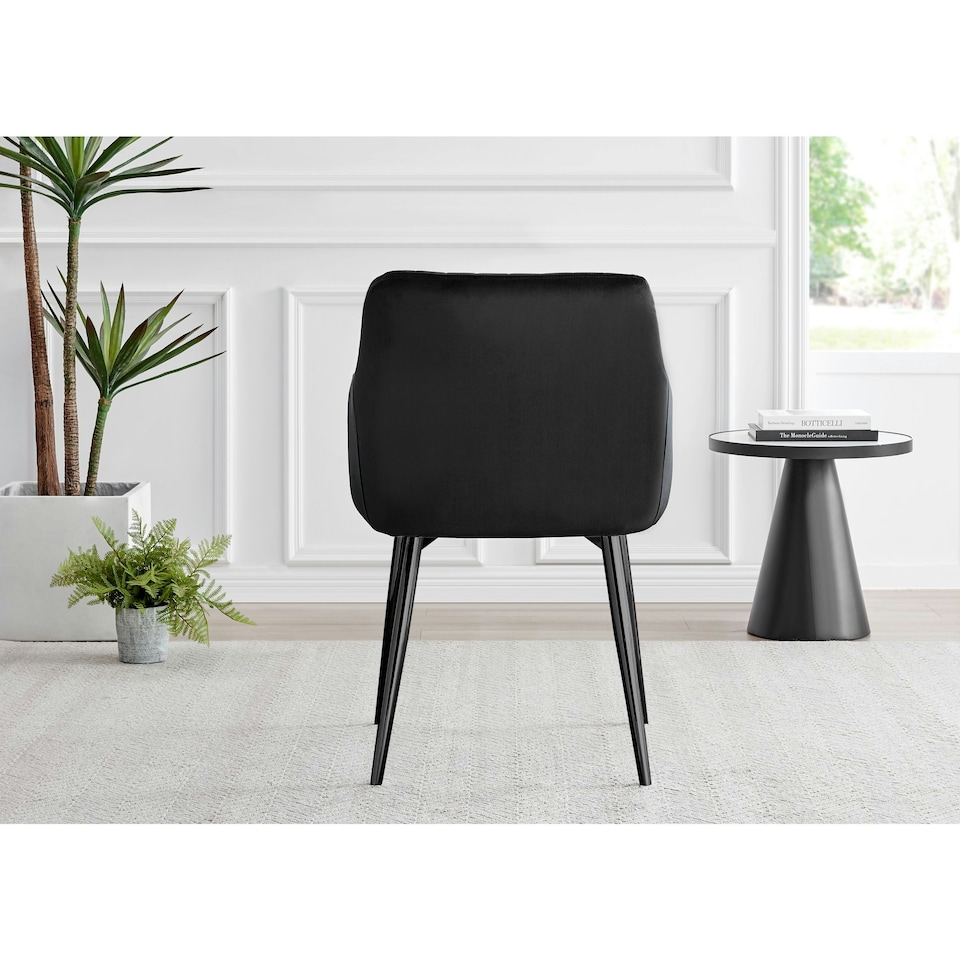 image 1 of Furniturebox 2x Calla Black Velvet Dining Chairs with Black Legs