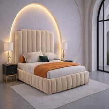 5ft Kingisze Coffee Plush Velvet Tower Panel Bed Frame