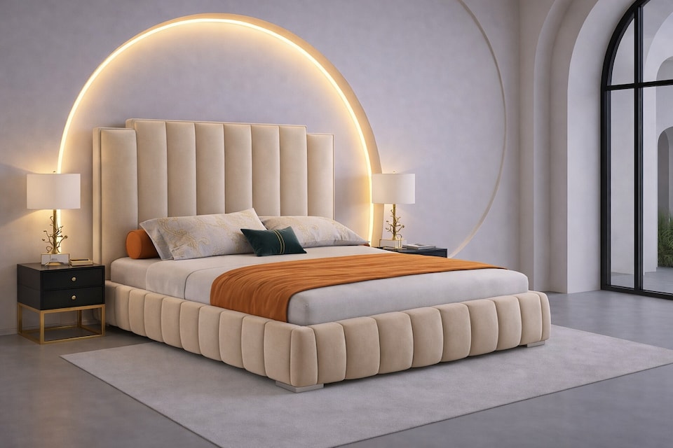 5ft Kingisze Coffee Plush Velvet Tower Panel Bed Frame