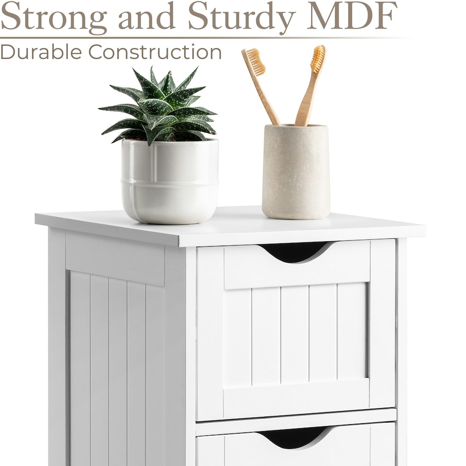 image 1 of Christow Bathroom Drawer Cabinet White Wood Storage Unit With 4 Deep Drawers