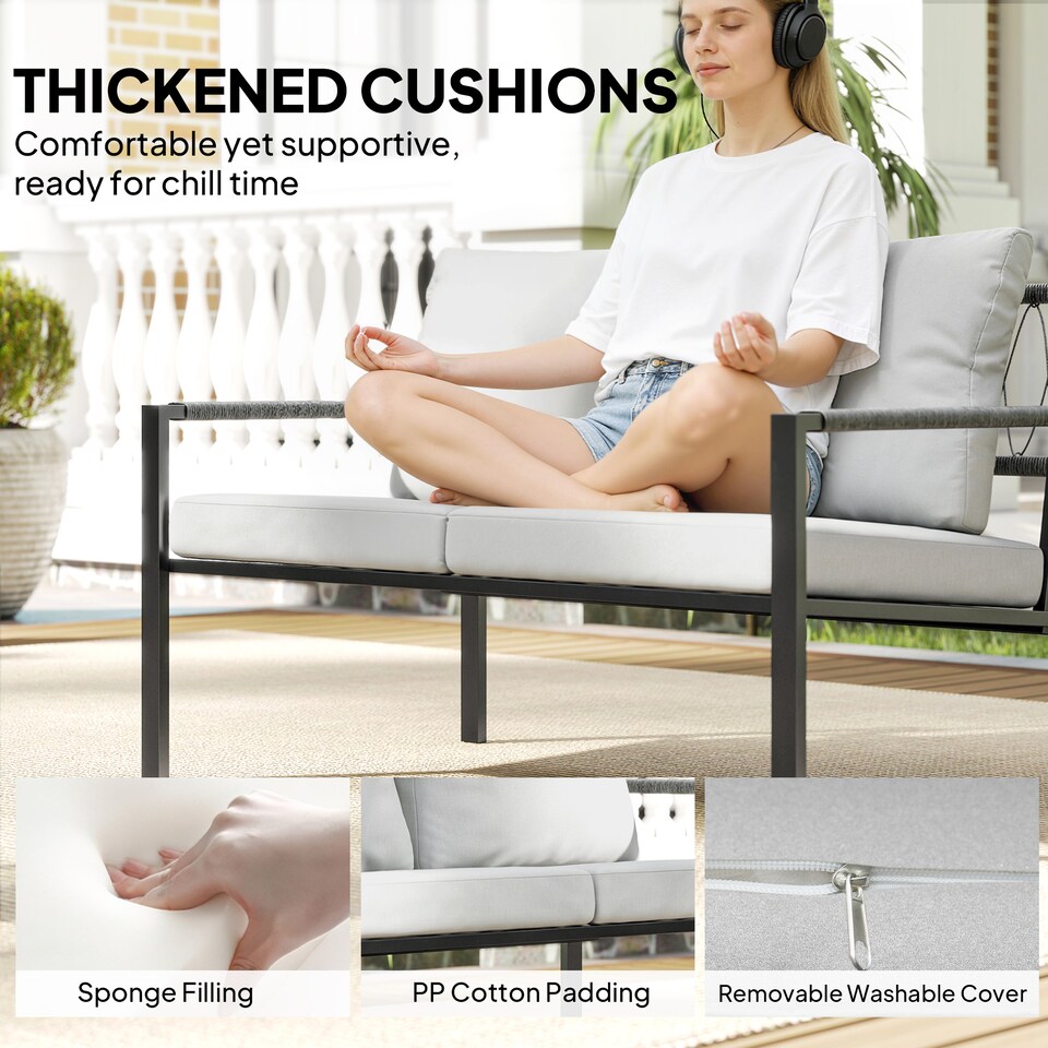 image 1 of Outsunny 5 Piece Metal Garden Furniture Sofa Set with Cushions, Light Grey | Grey | Light Grey