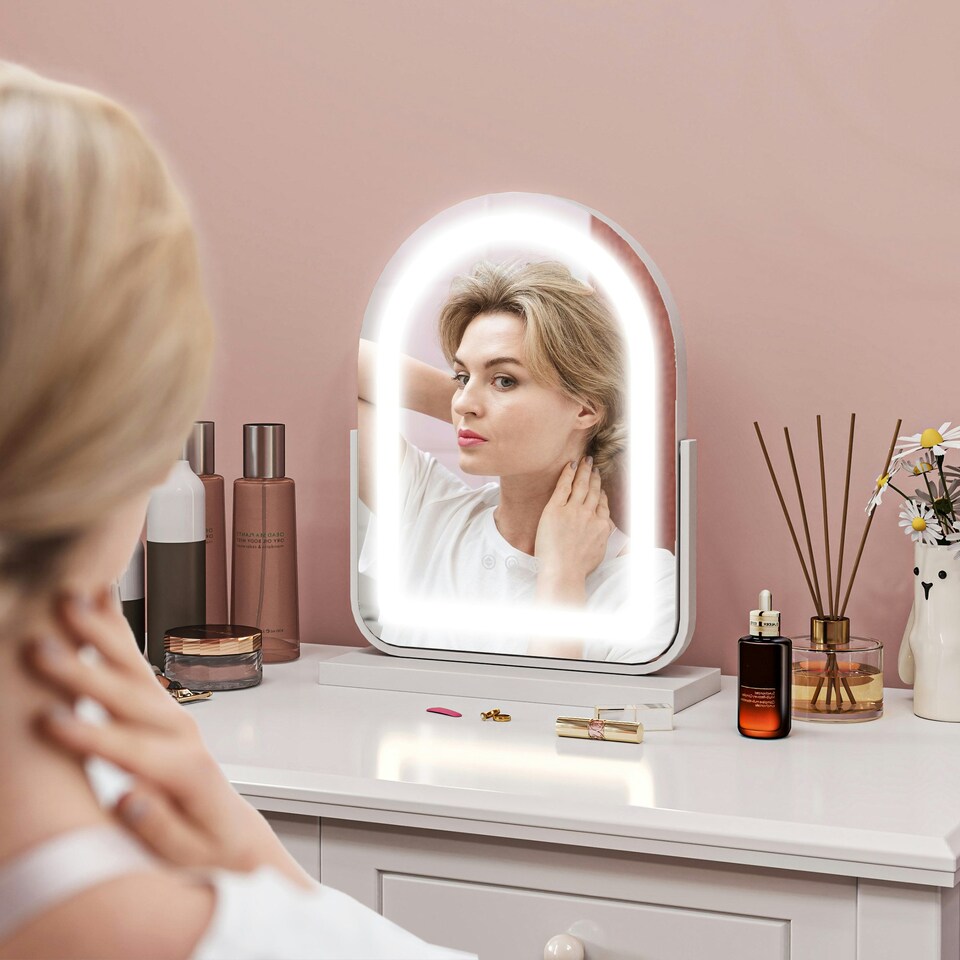 image 1 of HOMCOM Vanity Mirror with 3 Colour Light, 360 Degree Rotation, Touch Screen | White