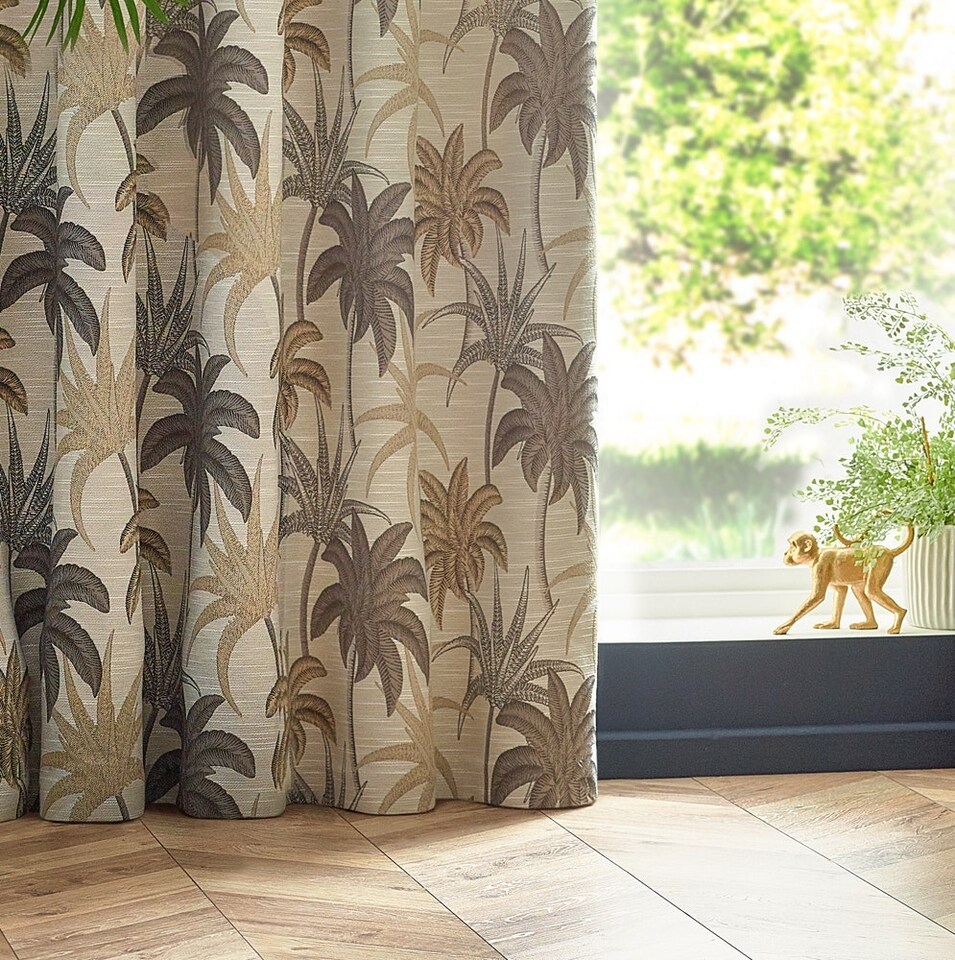 image 1 of Wylder Galapagos  Jacquard Natural Eyelet Curtains (W)168cm x (W)229cm | Multi