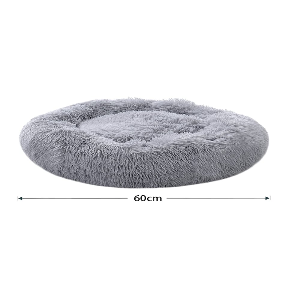 image 1 of Living and Home 60cm Round Donut Plush Dog Bed, Light Grey Grey | M