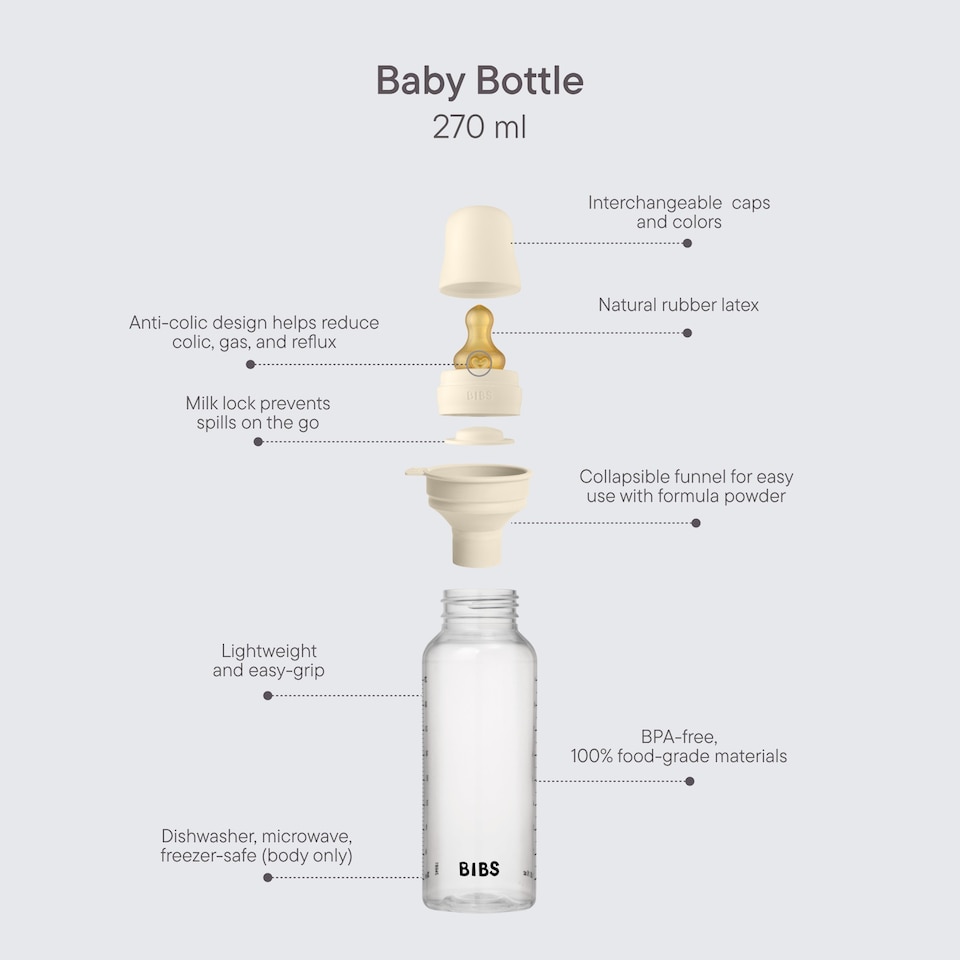 image 1 of BIBS BPA-Free PP 270ml Baby Bottle Latex 1 Pack Medium Flow Ivory | Cream