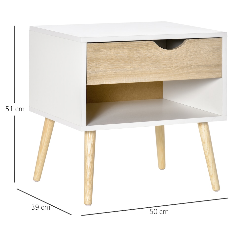 image 1 of HOMCOM Bedside Table with Drawer and Shelf, Modern Nightstand, End Table for Bedroom, Living Room, White