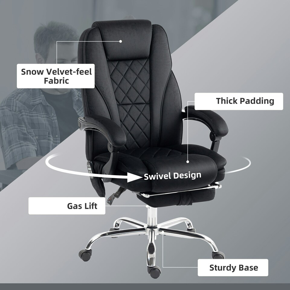 image 1 of Vinsetto Massage Office Chair, Heated Reclining Desk Chair, Black