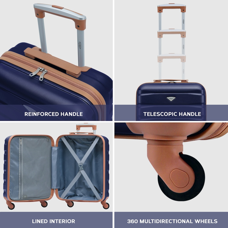 image 1 of 55x40x20cm Ryanair (Priority) TUI, Carry on Cabin Suitcase Hard Shell Approved for 60+ Airlines Blue | Navy/Tan | Cabin Bag