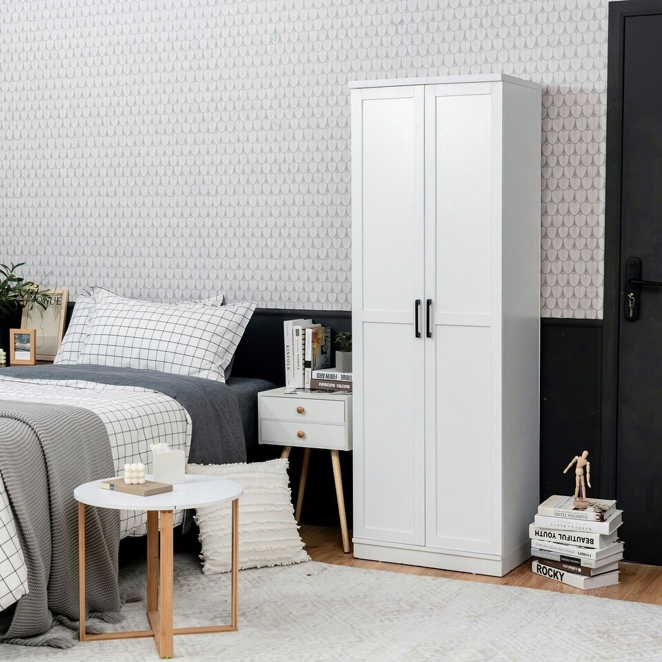 image 1 of COSTWAY Wooden Storage Cabinet with 2 Doors and Adjustable Shelves White