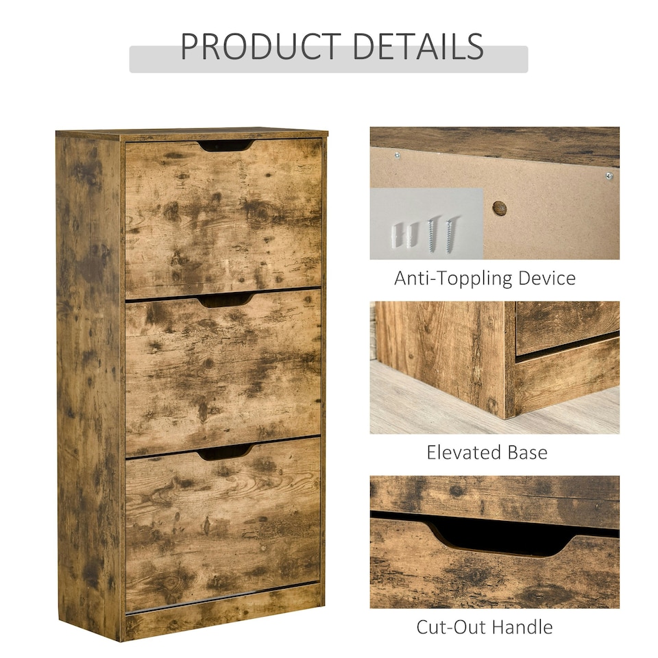 image 1 of HOMCOM Shoe Cabinet Entryway Rack with 3 Flip Drawers Adjustable for 18 Pairs