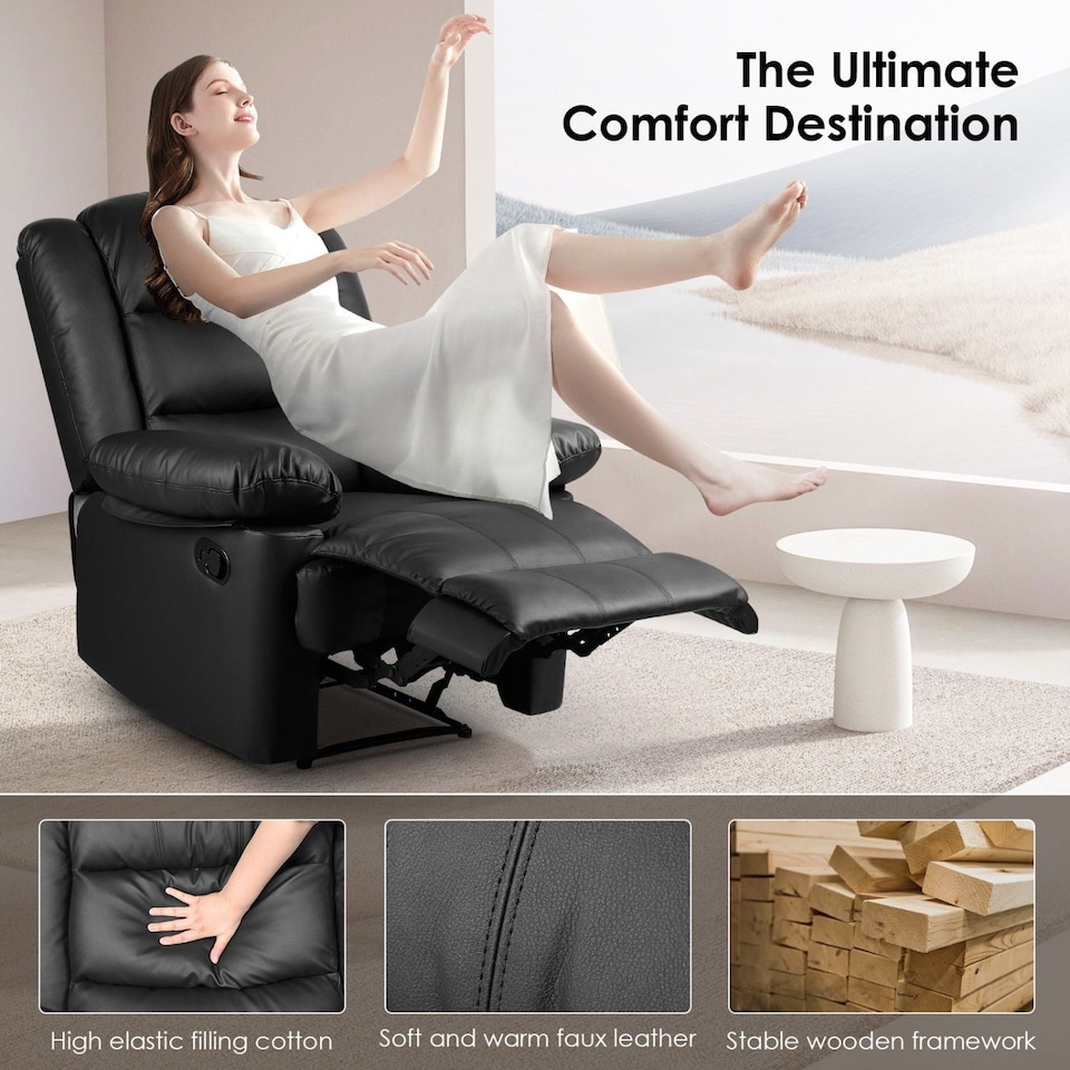 image 1 of Rattantree PU Leather Recliner Chair Manual Reclining Armchair