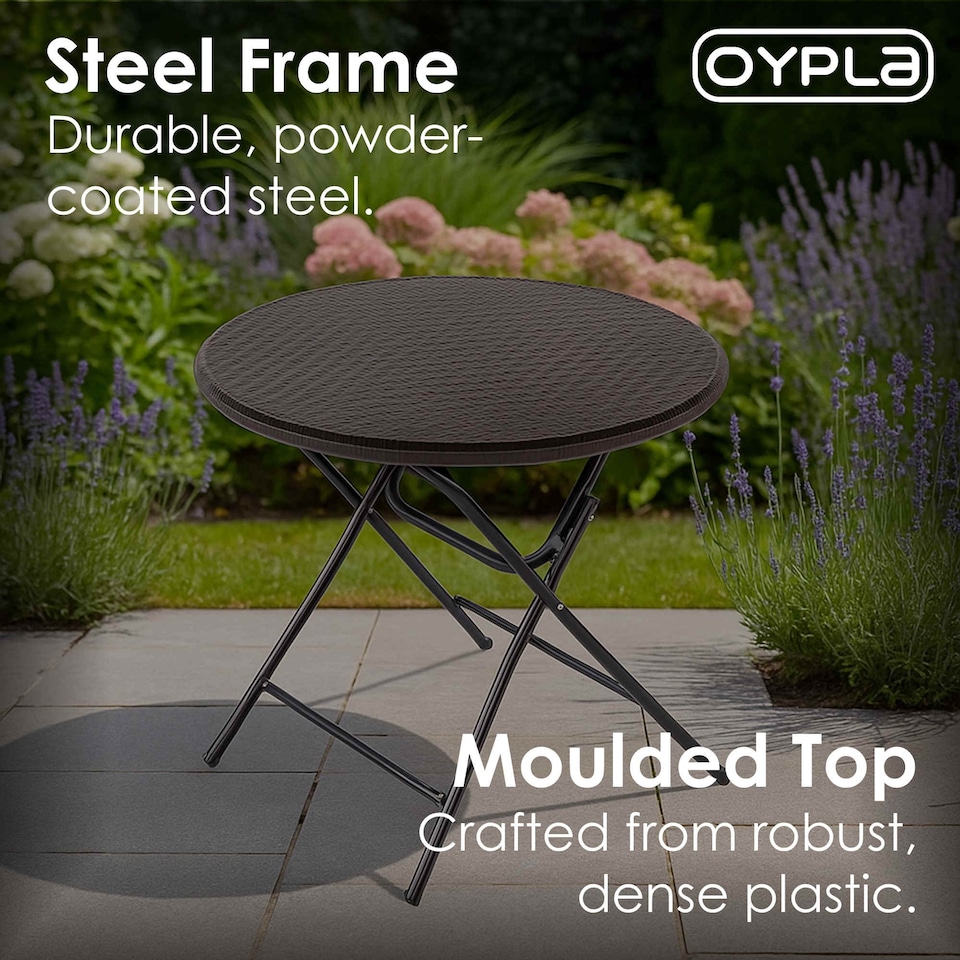 image 1 of 80cm Round Folding Heavy Duty Outdoor Rattan Patio Garden Bistro Table | Brown