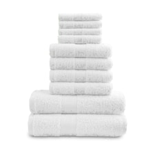VELVETIO 10 Piece Towel Bale Set Toronto Stripe Pattern - 100% Cotton, 450 GSM White