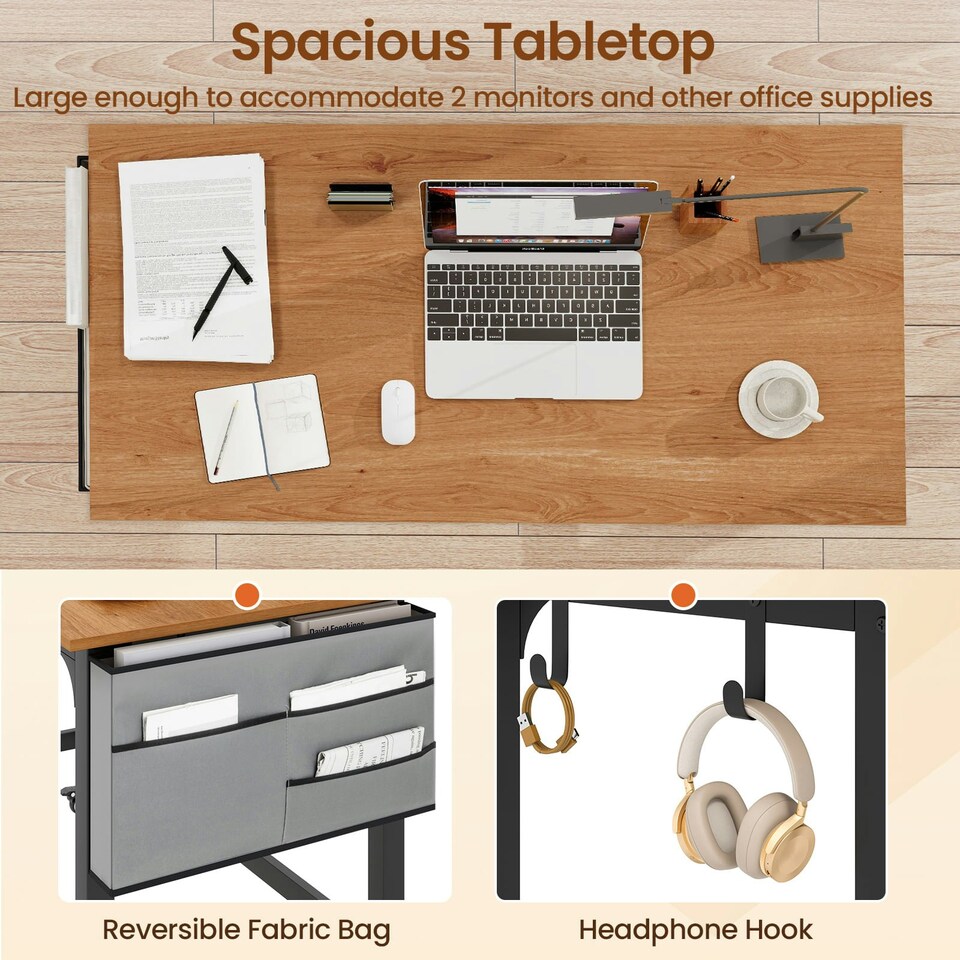 image 1 of COSTWAY Mobile Computer Desk 120cm Home Office Desk Teak Brown