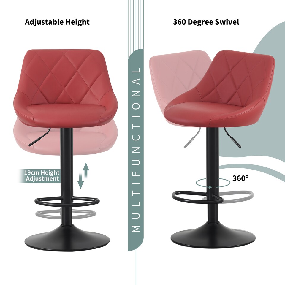 image 1 of MCC Direct Set of 2 Height Adjustable Bar Stool Kitchen Breakfast Chairs Stanley