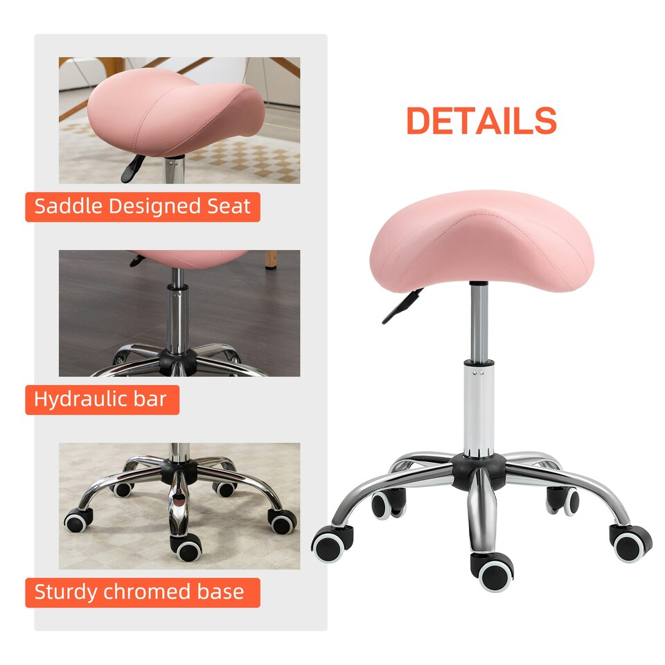 image 1 of HOMCOM PU Leather Saddle Stool w/ Moulded Padded Seat Adjustable Height Pink