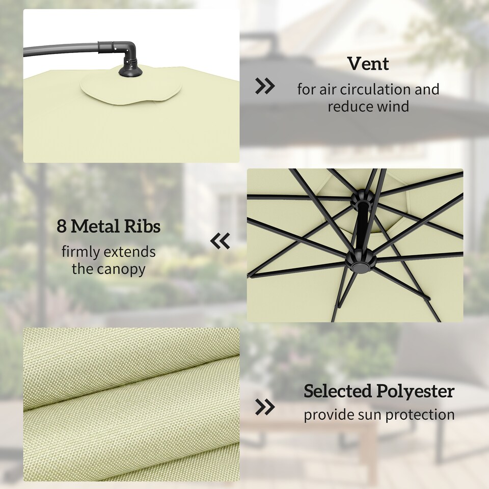 image 1 of Outsunny 3(m) Banana Parasol Cantilever Umbrella Garden | Cream | Beige | 3 m diameter