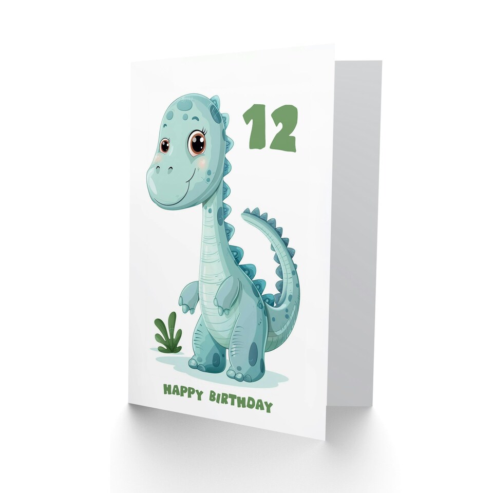 image 1 of Cute Dinosaur Cartoon Kids Age 12 Year Old Child Kids 12th Birthday Card