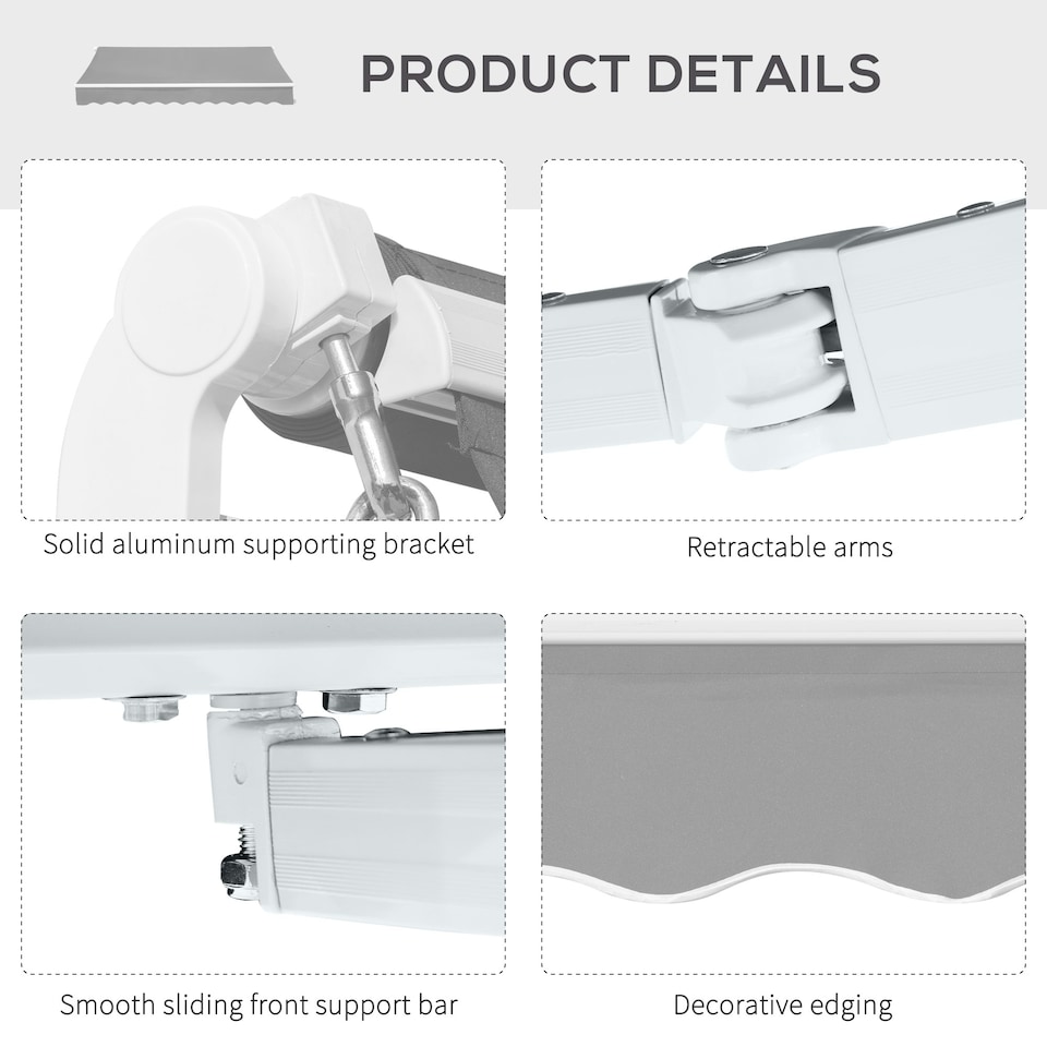 image 1 of Outsunny 4x2.5m Manual Awning Window Door Sun Weather Shade w/ Handle Light Grey 
