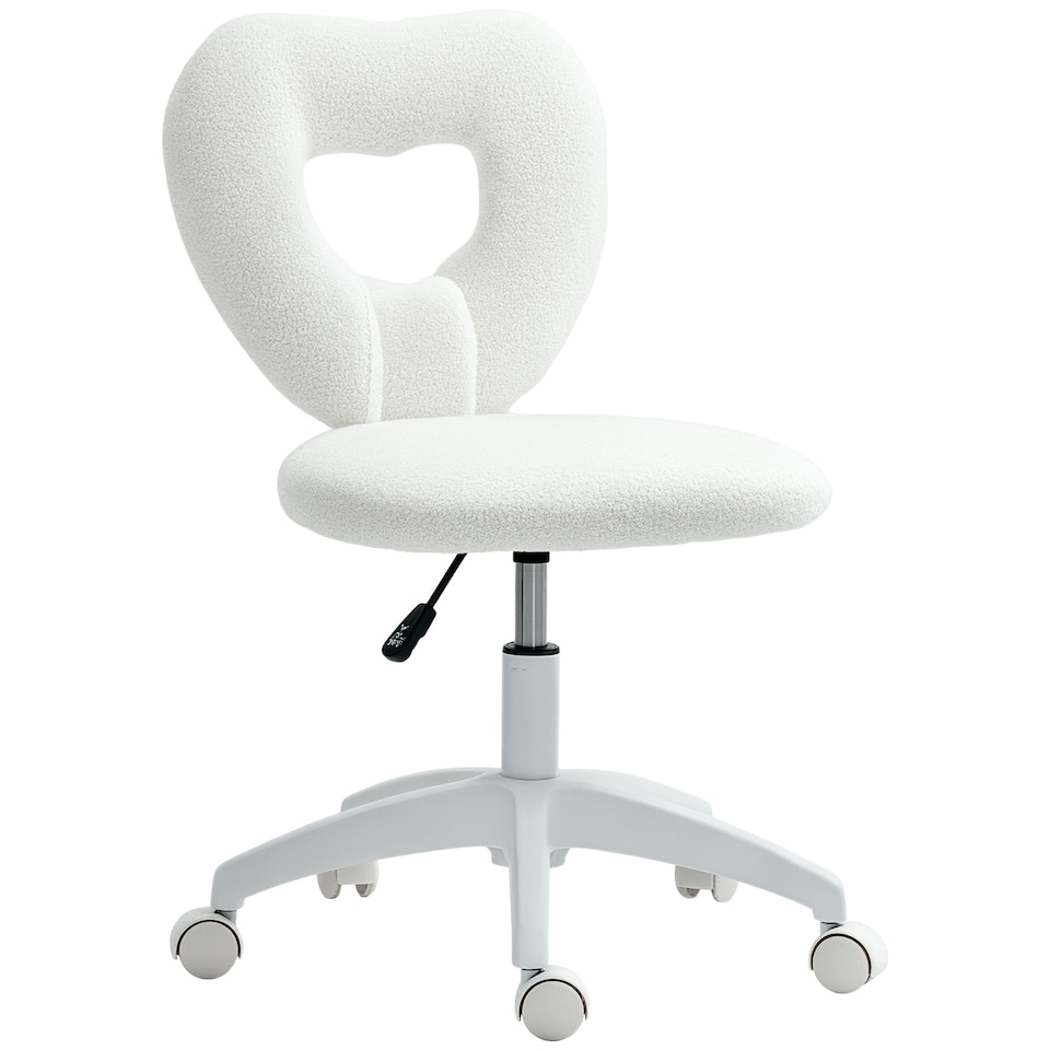 image 1 of HOMCOM Armless Heart Desk Chair, Makeup Vanity Chair for Home, White White
