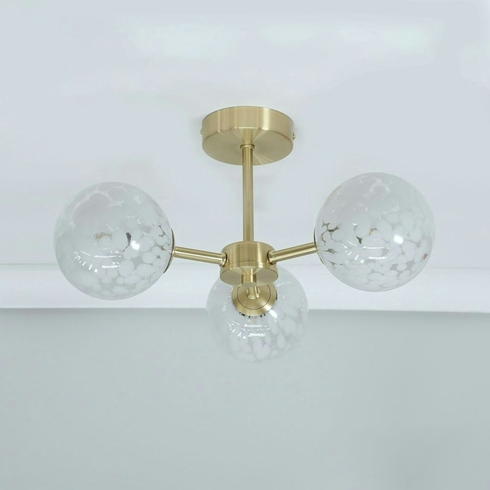 image 1 of ValueLights India White Confetti Glass 3 Way Flush Ceiling Light