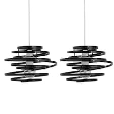 Set of 2 Black Metal Swirl Easy Fit Light Shades | Black | Medium | 2