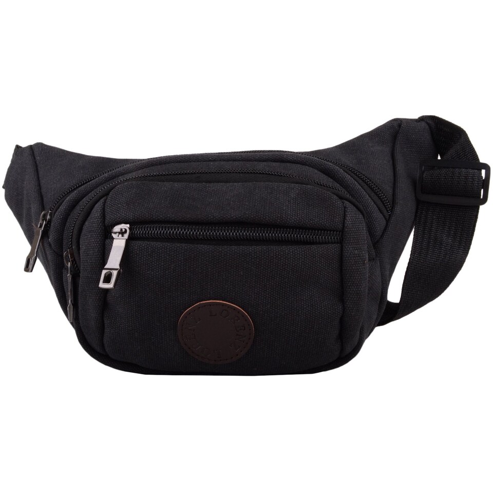 image 1 of Lorenz Canvas Travel / Holiday Waist Pack / Bum Bag / Money Holder | Black | Black