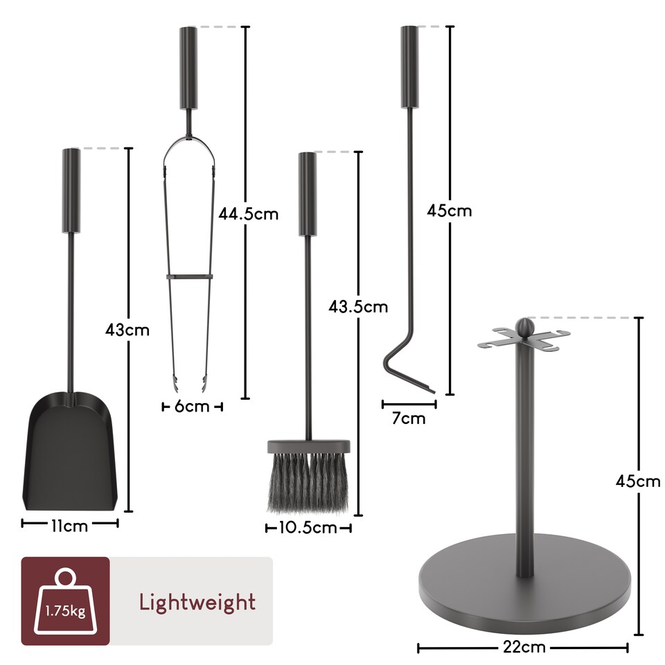 image 1 of Fire Vida 5 Piece Warwick Companion Set Fireside Fireplace Accessory, Black