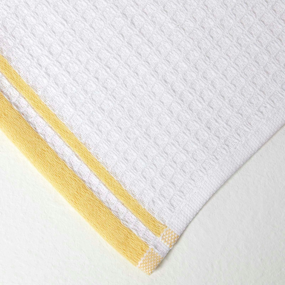 image 1 of Homescapes Bumble-Bee Waffle Cotton Tea Towels - Set of 2 | Yellow | One size | 2