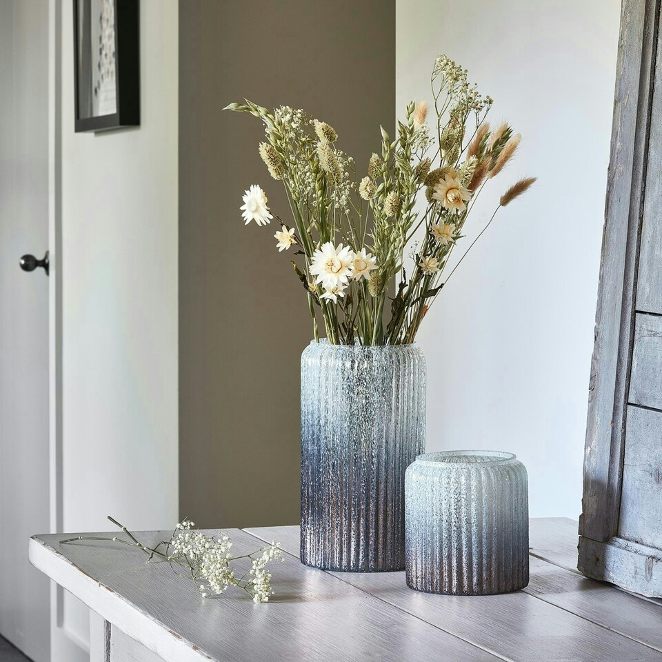 image 1 of Verre Frosted Ribbed Glass Vase Gold