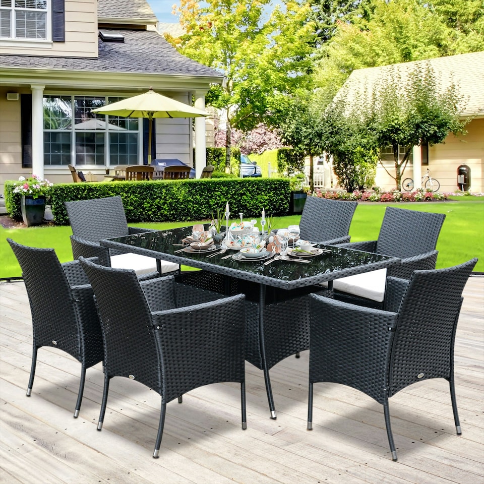 image 1 of Outsunny 7pc Outsunny Outdoor Dining Rattan Garden Furniture Set