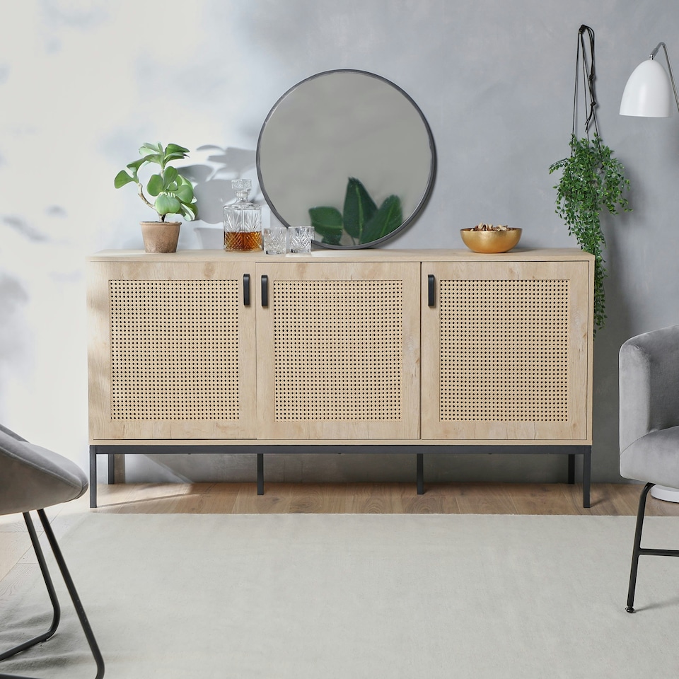 image 1 of VonHaus Rattan Sideboard with 3 Storage Doors & 6 Shelves
