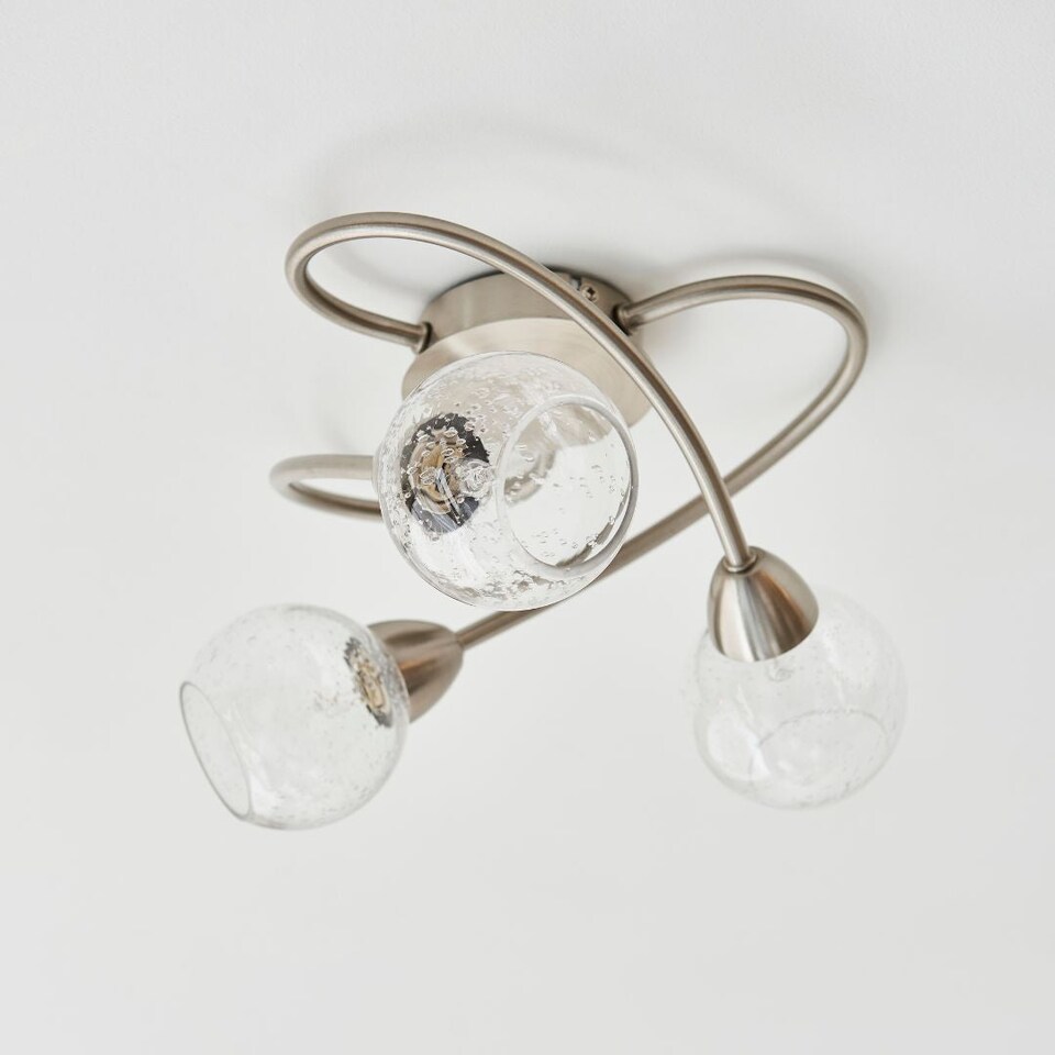 image 1 of Callen Satin Nickel 3 Light Flush Ceiling Light