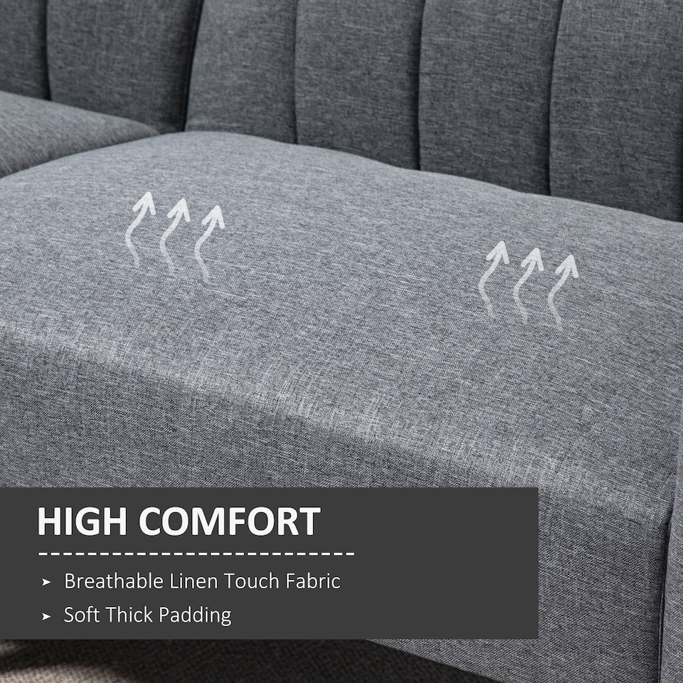 image 1 of HOMCOM 3 Seater Sofa Bed, Convertible Linen Fabric Sofa Couch, Click Clack Sofabed with Adjustable Split Backrest for Living Room, Bedroom, Guest Room, Grey
